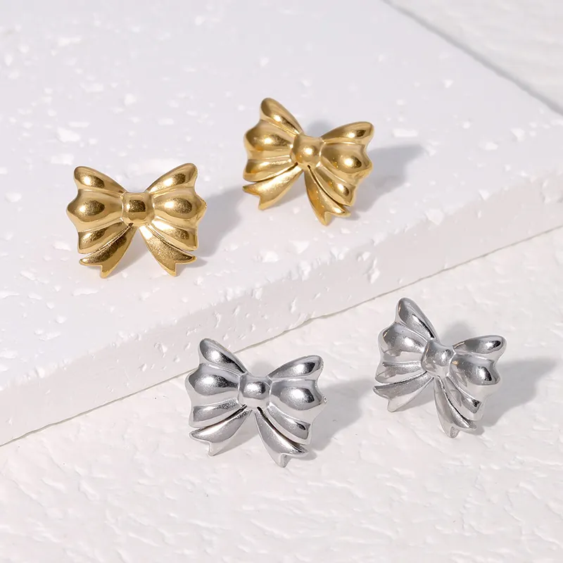 Orecchini A Lobo Con Fiocco In Acciaio Inossidabile Placcato Oro 18K Gioielli Di Moda Minimalisti Chic Per Donne