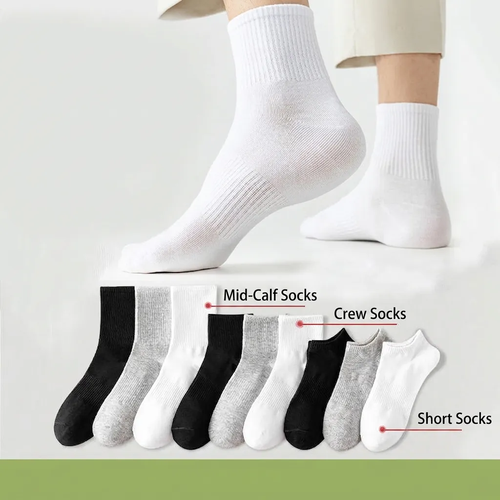 Men Cotton Blend Socks Antibacterial Deodorant Sweat Absorbent Ribbed Crew Ankle High Tube Daily Sports Breathable