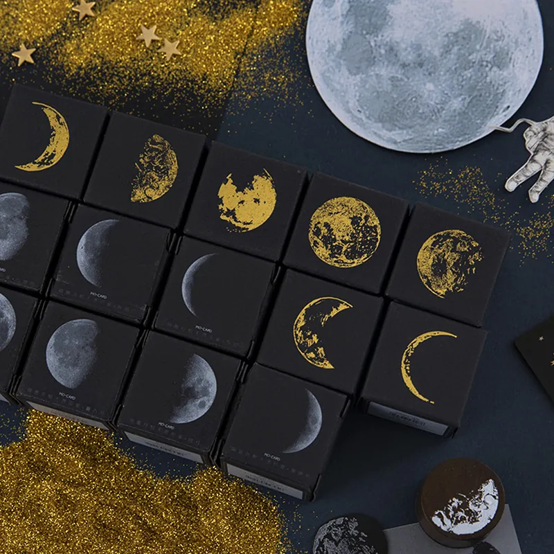 Retro Moon Phase Round Wooden Rubber Stamp Celestial Lunar Cycle Decorative Stamp For DIY Scrapbooking Journaling Crafting