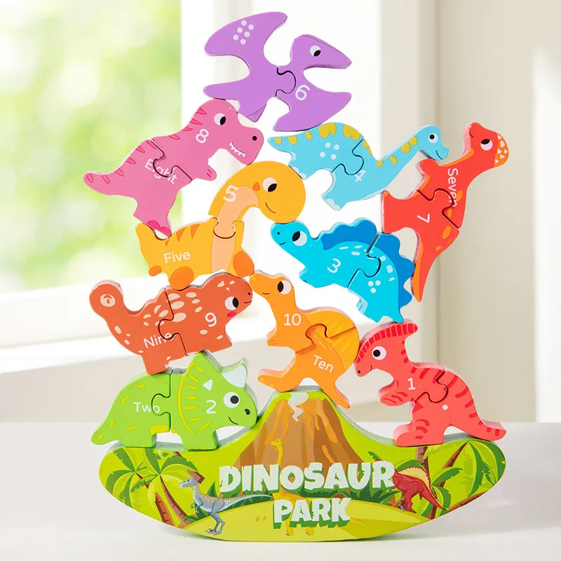 Wooden Dinosaur Balancing Stacking Blocks For Kids Montessori Number Matching Educational Toys Dinosaur Park Toddler Learning Game