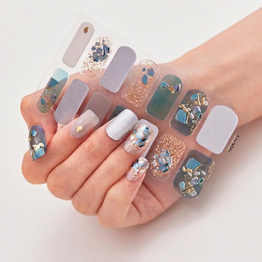 Nail Art Stickers Full Wrap Gold Foil Marble Pattern Glitter Rhinestone DIY Manicure Decoration For Women Fashion Trendy