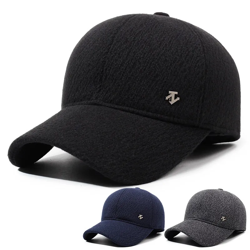 Berretto da Baseball Invernale Caldo Uomo in Misto Lana Ispessita con Paraorecchie Antivento Termico Outdoor Retro