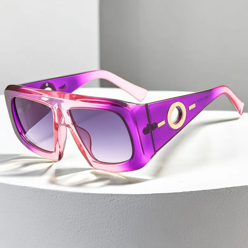 Oversized Square Sunglasses UV400 Protection PC Frame Metal Ring Decor Hip Hop Streetwear For Women Men