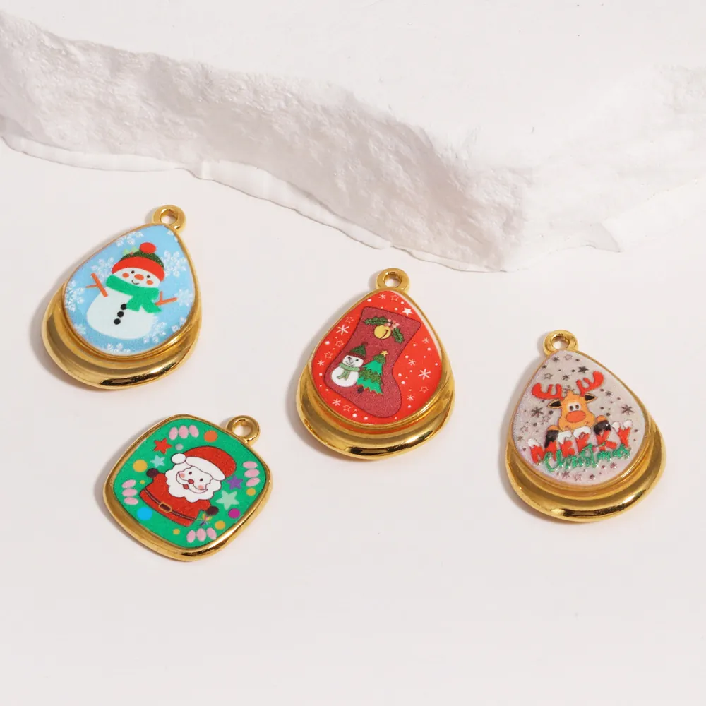 Weihnachts Emaille Anhänger Edelstahl Cartoon Weihnachtsmann Schneemann Rentier DIY Schmuck Zubehör Für Frauen Mädchen