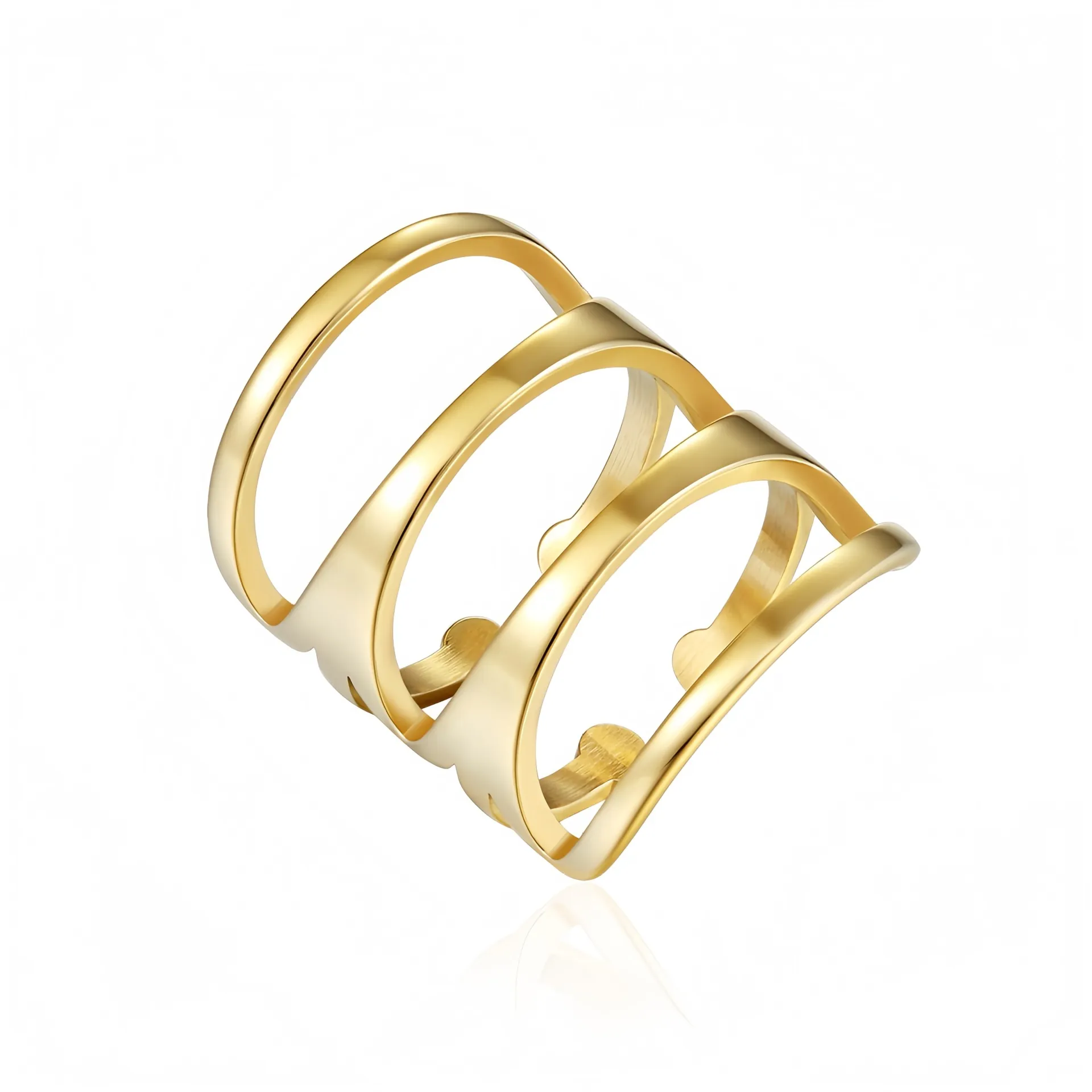 Anello In Acciaio Inossidabile Geometrico Per Donna Minimalista Multistrato Cavo Largo Moderno Design Gioielli