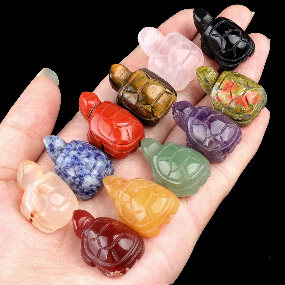 Mini Turtle Figurine Natural Crystal Gemstone Hand Carved Animal Sculpture Polished Pocket Stone Healing Meditation Desk Decor Ornament
