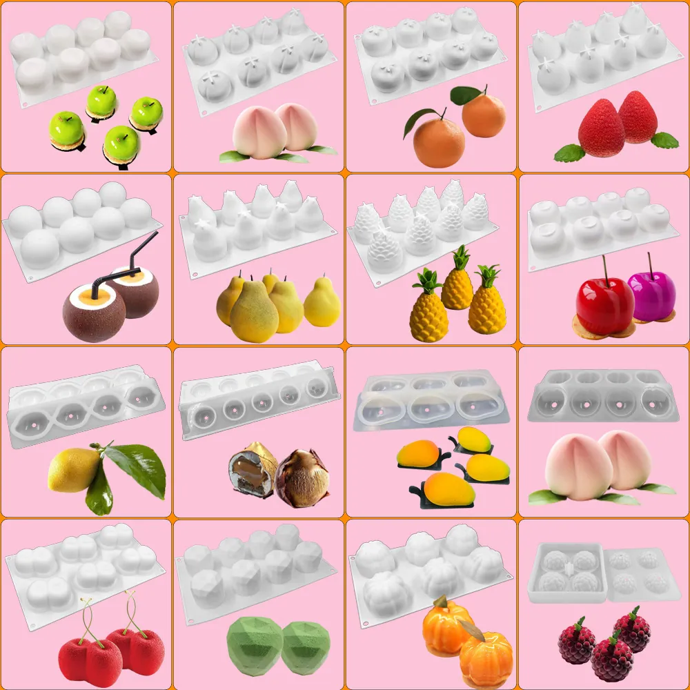 3D Fruit Shape Silicone Mousse Cake Mold DIY Baking Tools For French Dessert Chocolate Jelly Handmade Soap Candle White