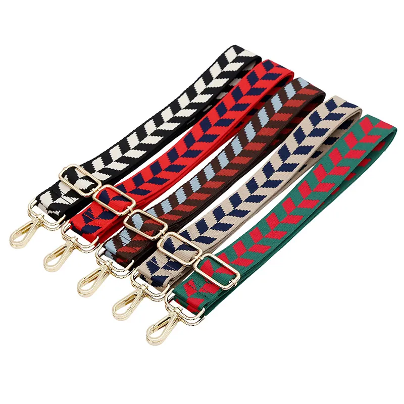 Adjustable Bag Strap Replacement Shoulder Crossbody Jacquard Webbing Ethnic Style Polyester Fabric Metal Hook