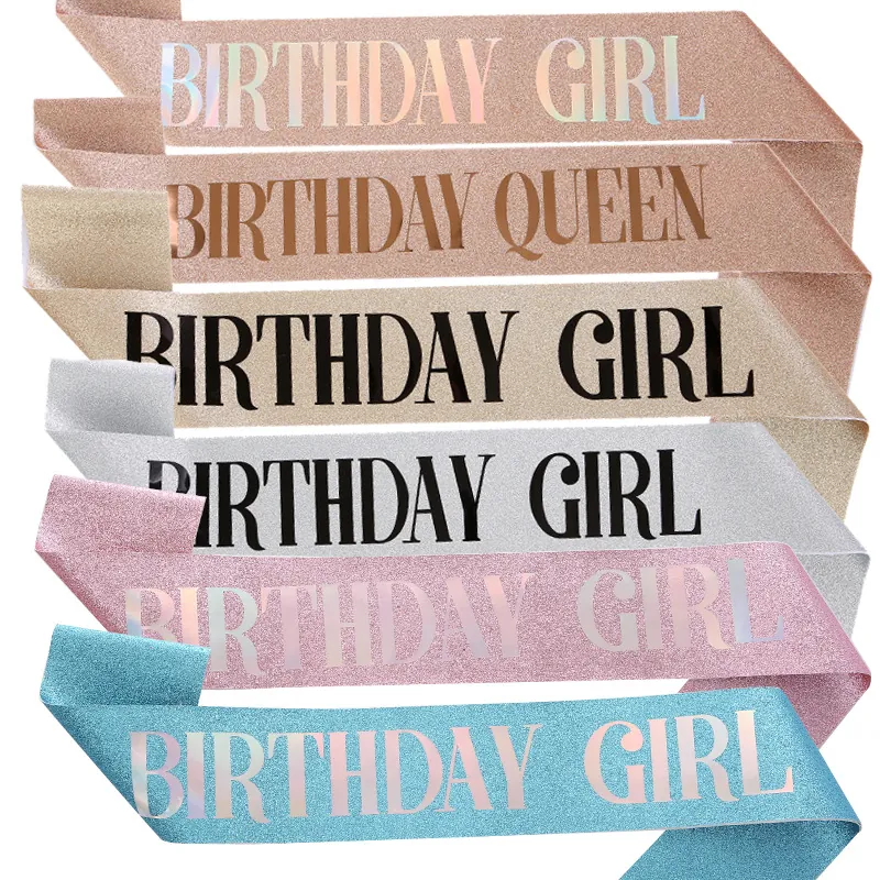 Birthday Sash Glitter Polyester Ceremonial Ribbon For Girl Queen Birthday Party Celebration Sparkly Festive Accessories
