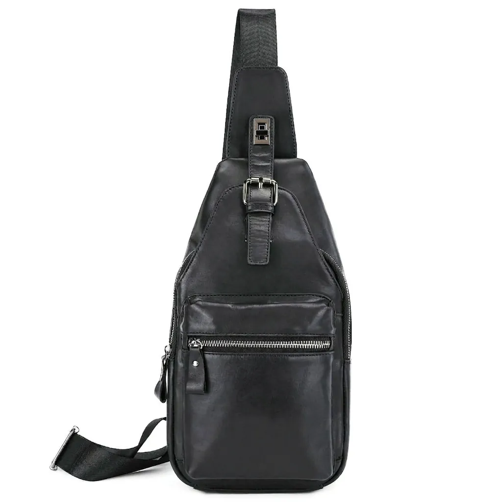 Men's Genuine Leather Chest Bag Vintage Casual Crossbody Sling Shoulder Bag For Daily Large Capacity