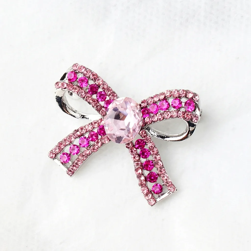 Elegant Bow Brooch Alloy Artificial Crystal Rhinestone Pin For Suits Dresses Sweet Bowknot Jewelry Accessories For Women