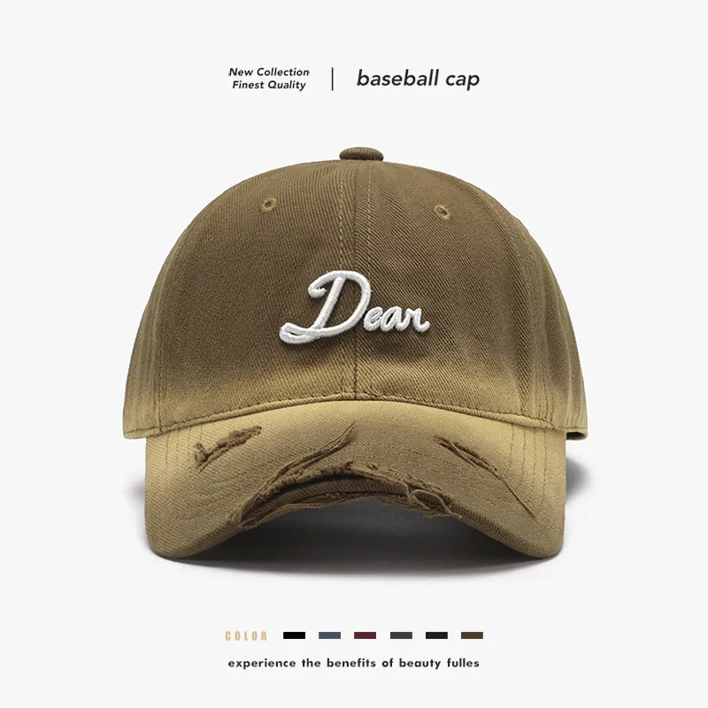 Casquette De Baseball Distressed Dégradé Coton Brodée Dear Visière Courbée Réglable Unisexe Vintage
