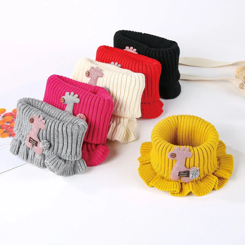 Baby Knitted Neck Warmer Scarf Woolen Crochet Cartoon Deer Winter Warm Infant Toddler Neck Gaiter With Ruffle Hem