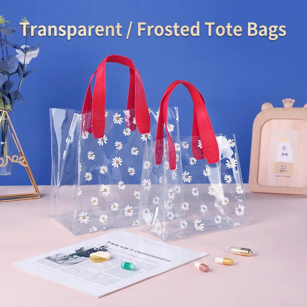Transparent PVC Gift Bags With Daisy Print Waterproof Handheld Plastic Souvenir Bags Clear Tote For Wedding Party Favor