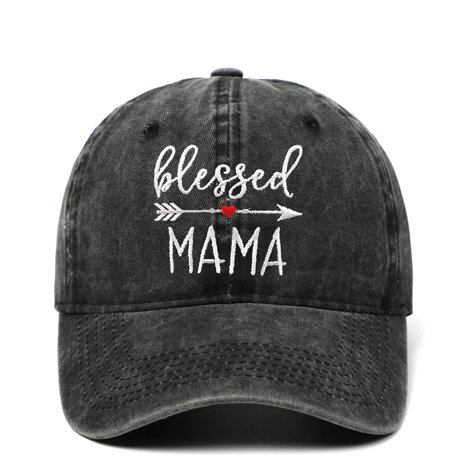 Blessed Mama Embroidered Baseball Cap Washed Cotton Retro Casual Sun Hat Adjustable Strapback For Women Men