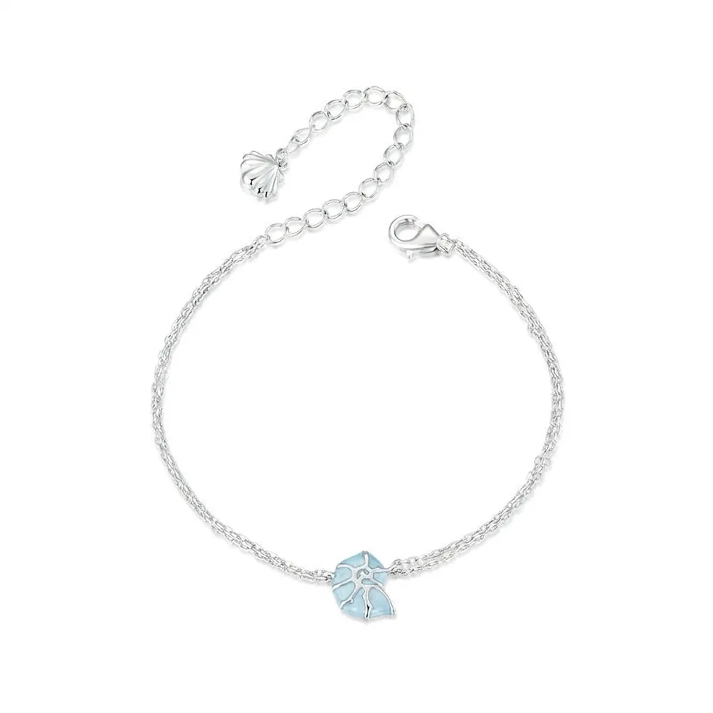 Bracciale a Doppio Strato in Argento Sterling 925 Con Ciondolo a Conchiglia in Smalto Celeste Gioielli Romantici Stile Oceano per Donna