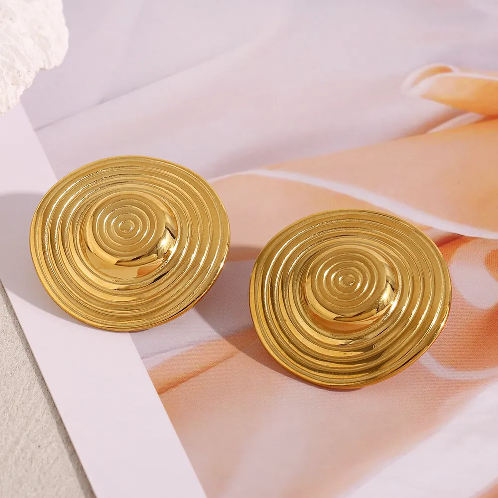 Concentric Circle Stud Earrings 18K Gold Plated Stainless Steel Spiral Vortex Geometric Minimalist Fashion For Women