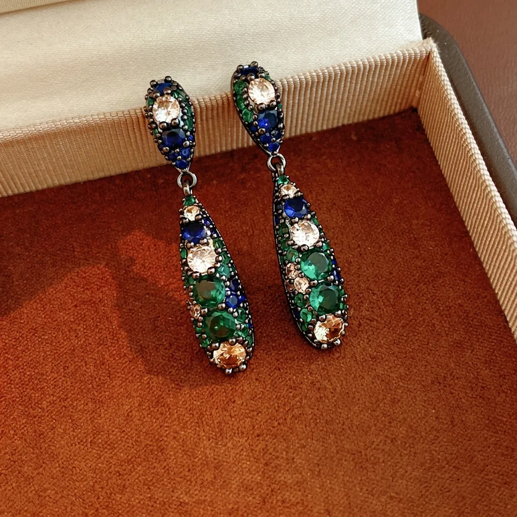Boucles D'oreilles Pendantes Vintage En Goutte D'eau Avec Cuivre Zircon Et Tige En Argent Bijoux Rétro De Luxe