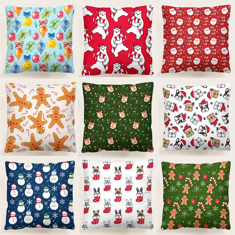 Fundas De Almohada De Navidad Imitación Lino Felpa Papá Noel Gnomo Muñeco De Nieve Patrones Sofá Decoración De Hogar