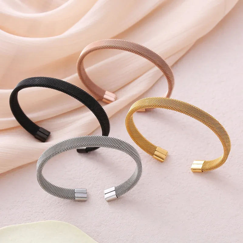 Mesh Cuff Bracelet Stainless Steel Titanium Steel Minimalist Open Bangle Flexible Commute Fashion Jewelry