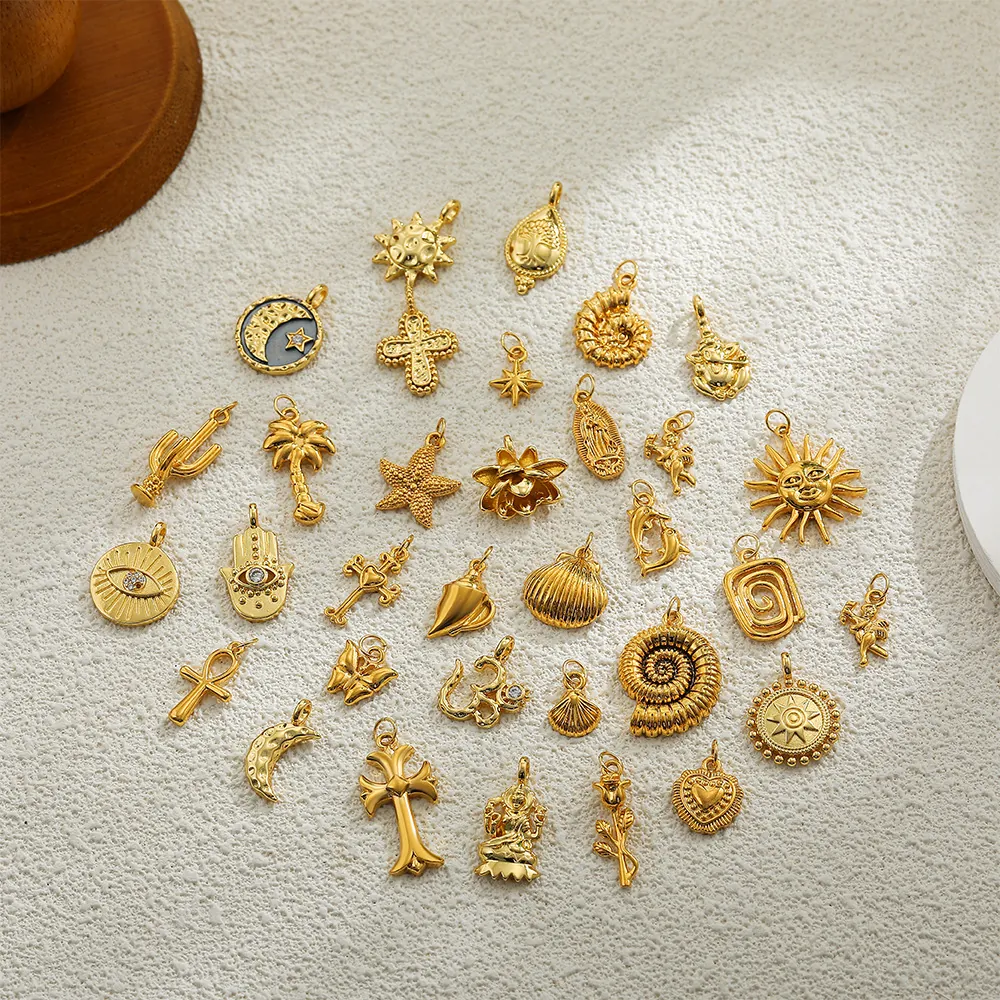 18K Gold Plated Copper Necklace Pendant Charms DIY Jewelry Gemstone Birthstone Celestial Religious Symbolic Accessories