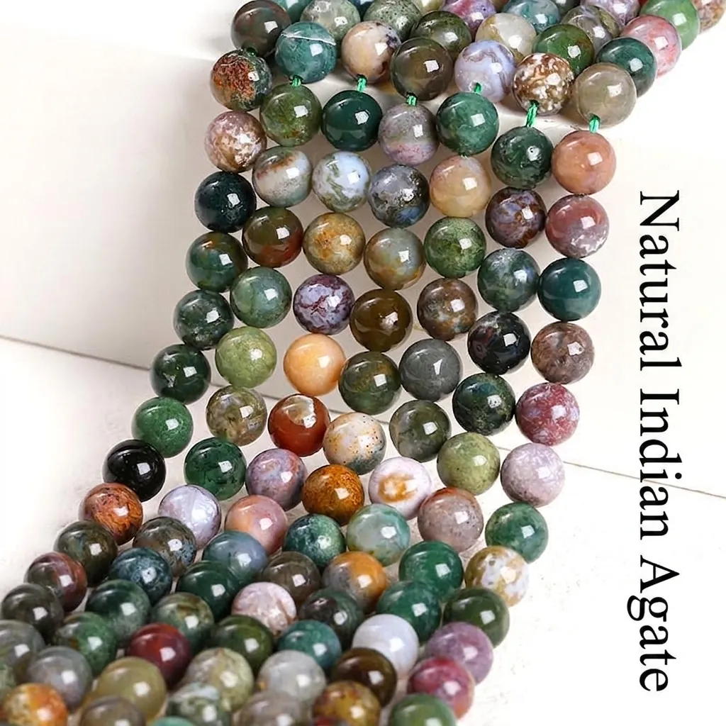 Natural Indian Agate Beads Round Loose Gemstone For DIY Jewelry Making Polished Matte Faceted Accessory