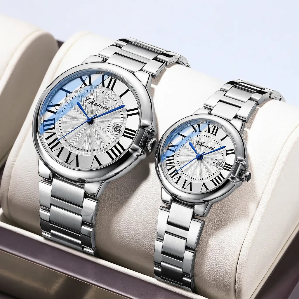Chenxi Couple Quartz Watches Waterproof Luminous Calendar Stainless Steel Band Roman Numeral Business Luxury Watches