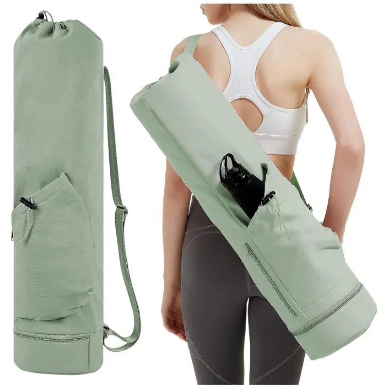 Waterproof Polyester Yoga Mat Bag With Bottom Wet Pocket And Water Bottle Holder Adjustable Strap For Gym Sports