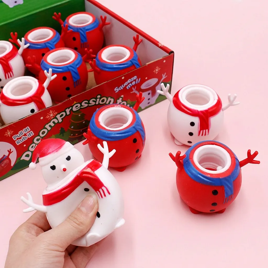Christmas Santa Snowman Squeeze Toy Soft TPR Decompression Pinch Stress Relief Gift Novelty For Desktop Office Holiday