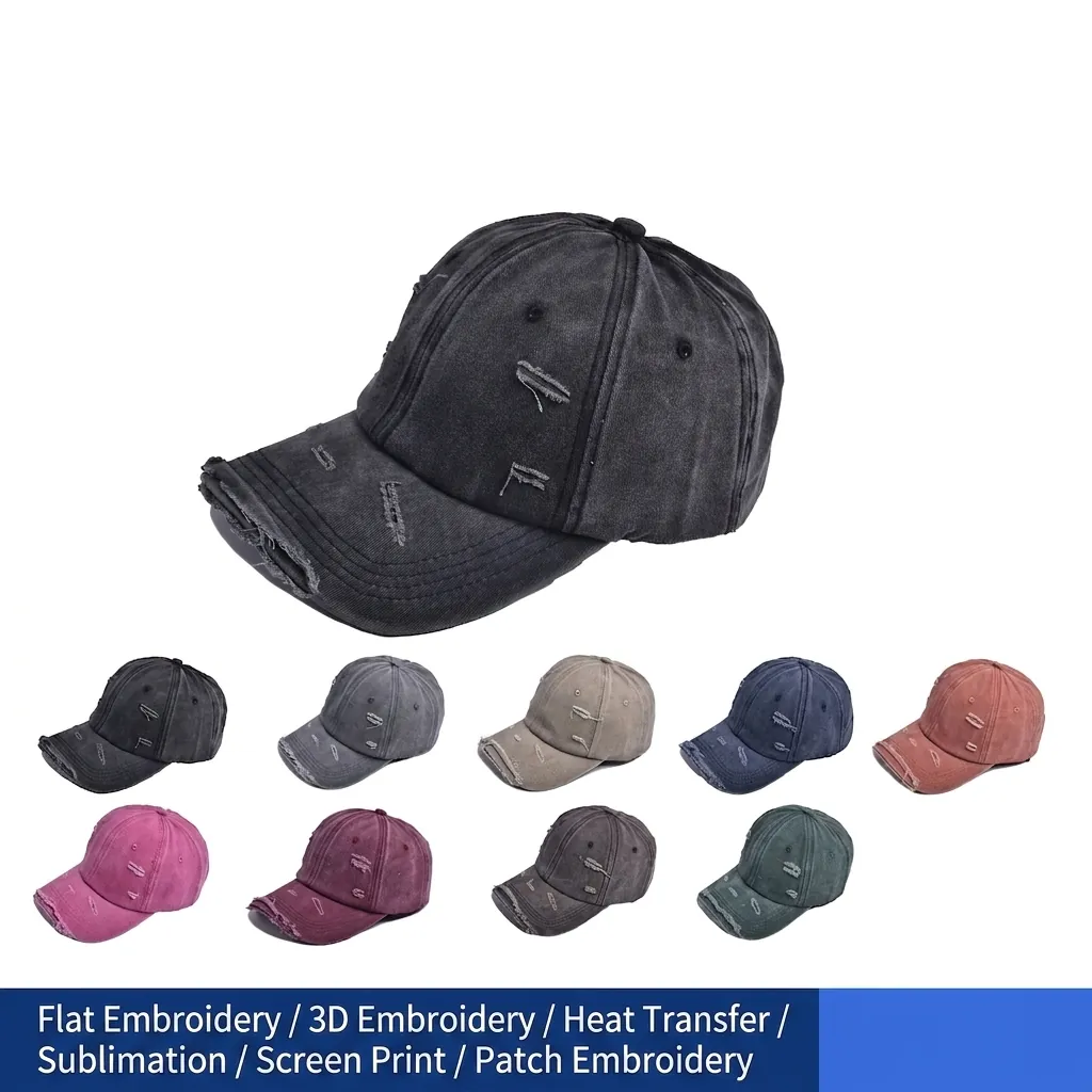Washed Cotton Distressed Baseball Cap Torn Vintage Adjustable Retro Sport Sun Hat Men Women