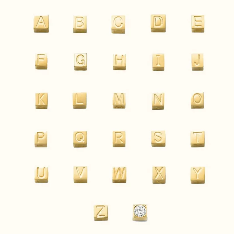 Alphabet Letter Cube Beads 14K Gold Plated Stainless Steel For DIY Jewelry Making Square Spacer Charms Initial Letters Individual Style