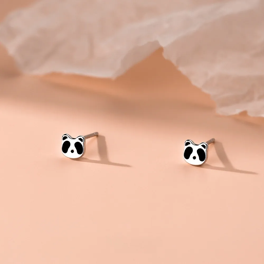 Panda Ohrstecker S999 Sterling Silber Mini Süße Tiere Cartoon Schmuck Für Damen Mädchen Geschenk