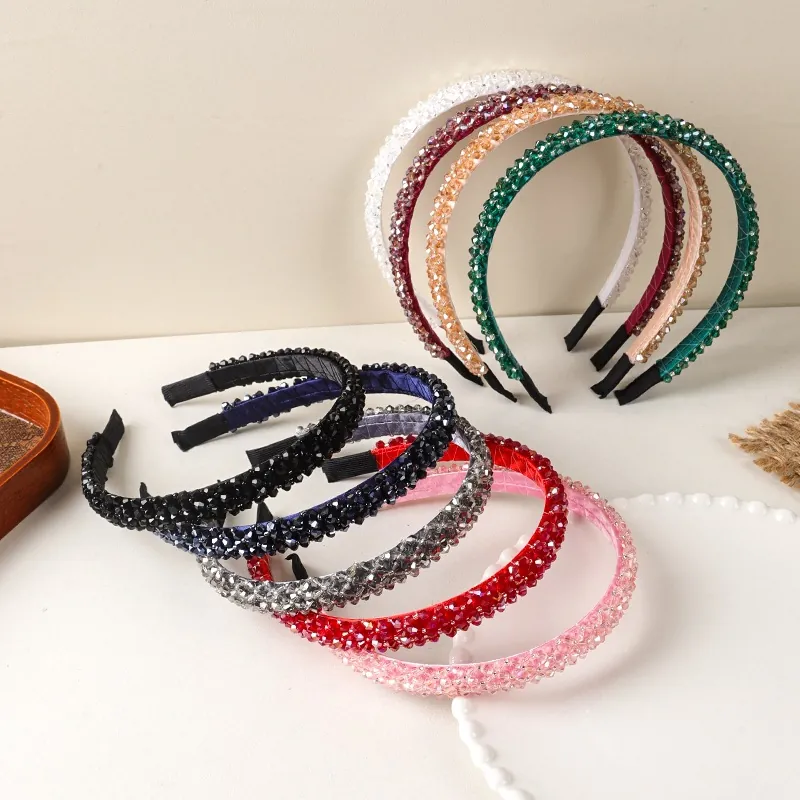 Handmade Crystal Beaded Headband Multifaceted Sparkling Hair Hoop Elegant Chic Headpiece For Women Daily Wear