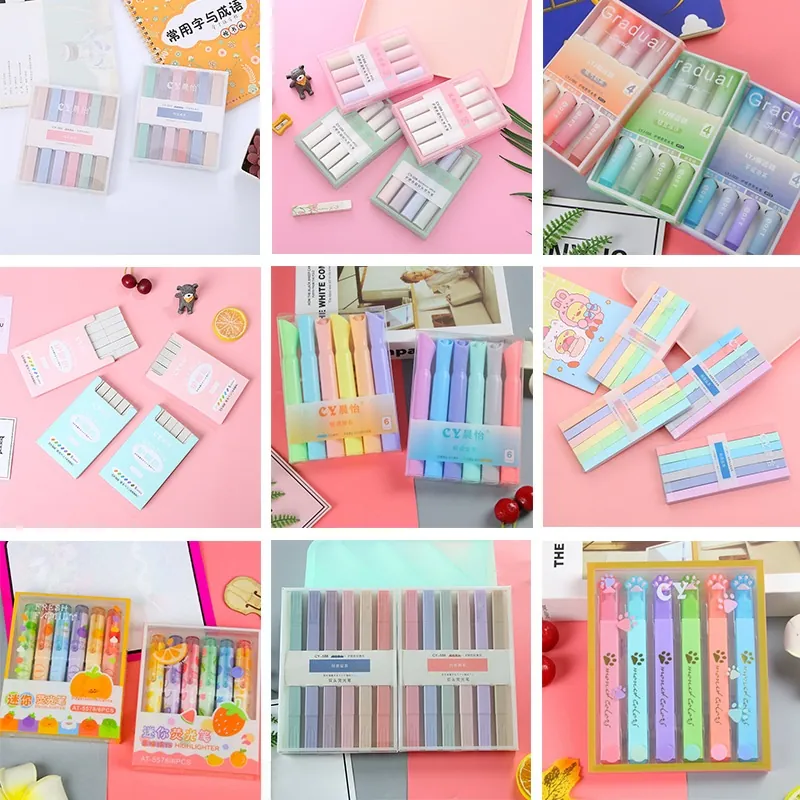 Aesthetic Colorful Highlighter Pens Plastic Soft Chisel Tip Double Ended For Journaling School Office Students Stationery