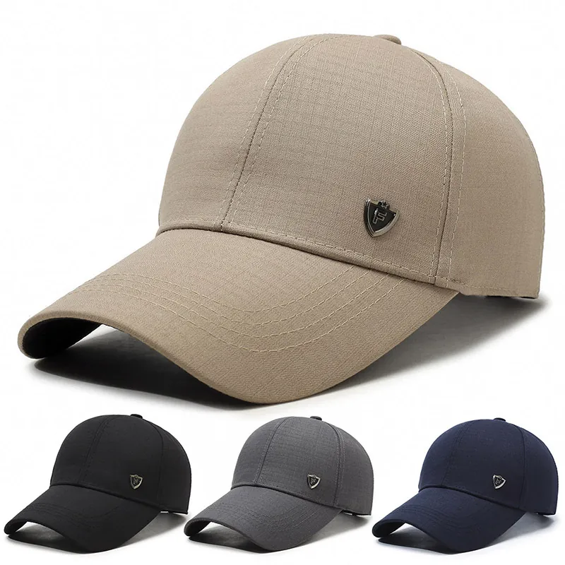 Men Baseball Cap Sun Protection Cotton Polyester Blend Adjustable Metal Buckle Outdoor Casual Peak Hat Shield Decor