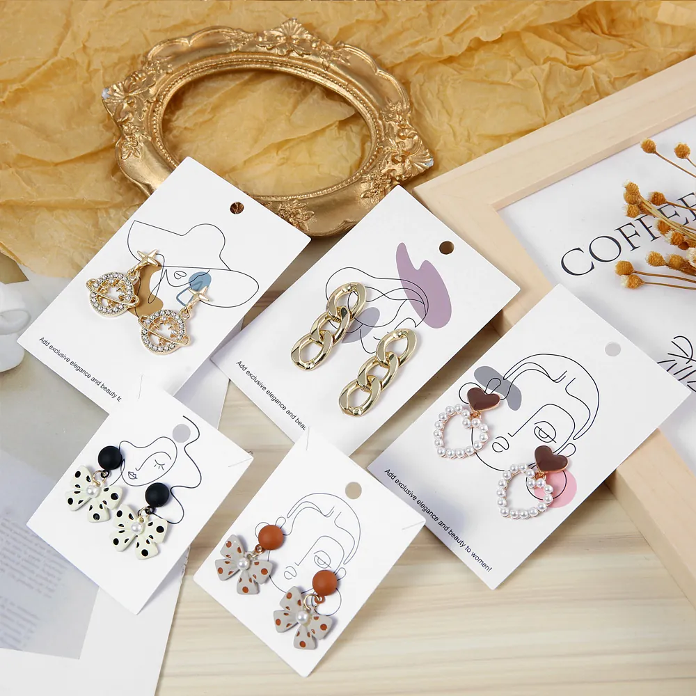 Abstract Line Art Face Jewelry Display Cards Coated Paper Earring Holder Necklace Packaging Presentation Tags