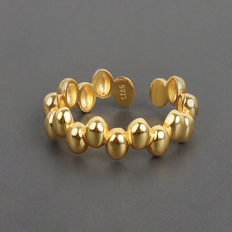 Adjustable Open Ring Oval Connected Beads Geometric Bean Shape Polished Jewelry For Women