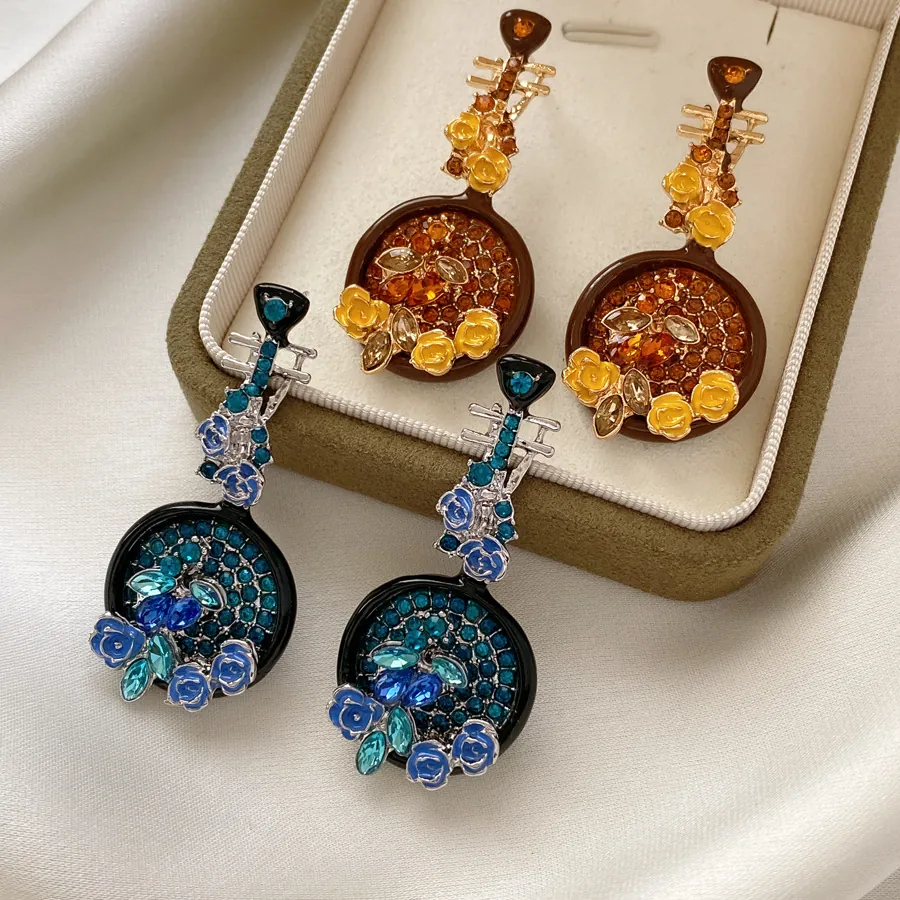 Orecchini Pendenti Fiore Pipa Vintage Gioielli Lega Strass Con Perno In Argento Per Donne Elegante Stile Retrò