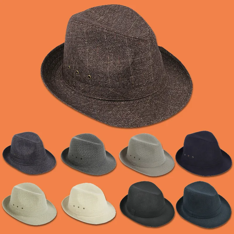 Chapeau Fedora Classique Pour Hommes Œillets Métalliques Respirants Tissu Texturé Large Bord Style Jazz Vintage Chapeau Soleil