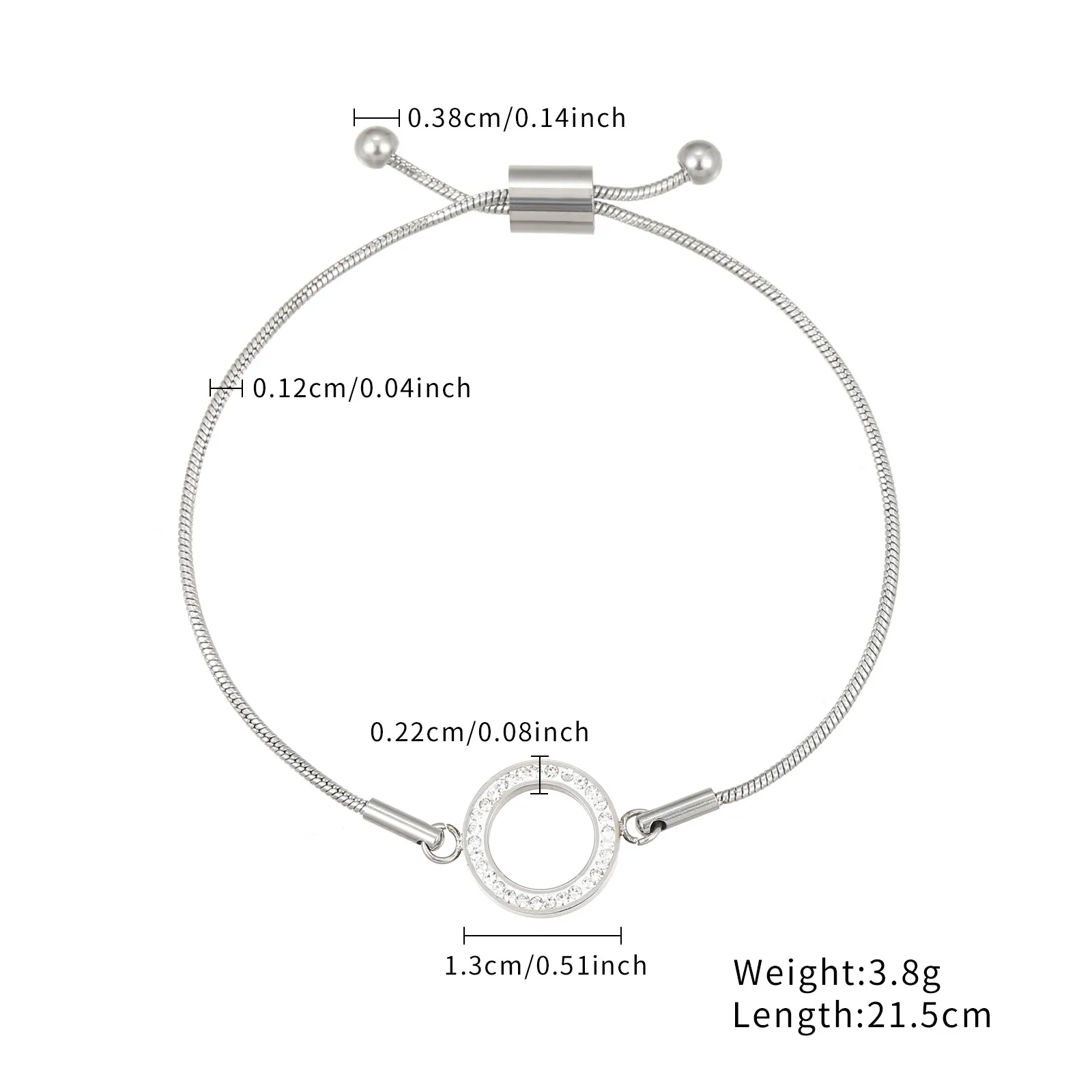 Bracciale A Catena Di Serpente In Acciaio Inossidabile Con Pendente Tondo In Strass Chiusura Scorrevole Regolabile Gioielli Da Donna
