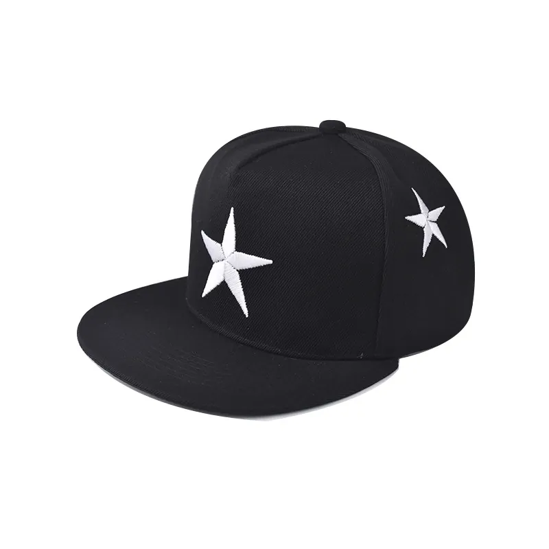 Flat Brim Baseball Cap Star Embroidery Cotton Hip Hop Snapback Sun Protection Hat Unisex Adjustable