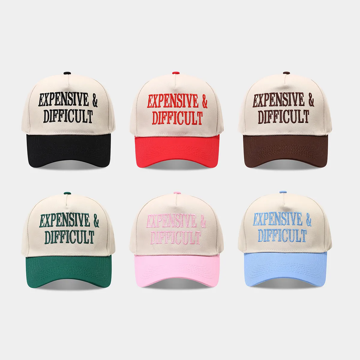 Two Tone Cotton Baseball Cap Expensive Difficult Letter Embroidery Retro Adjustable Curved Brim Trucker Sun Hat