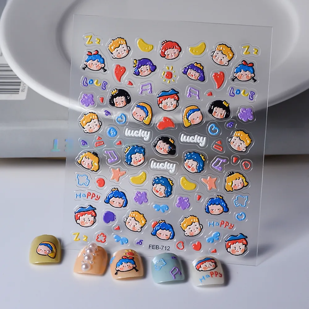5D Nail Art Stickers Self Adhesive Waterproof 3D Relief Cartoon Character Decals For Girls Kids Cute DIY Manicure