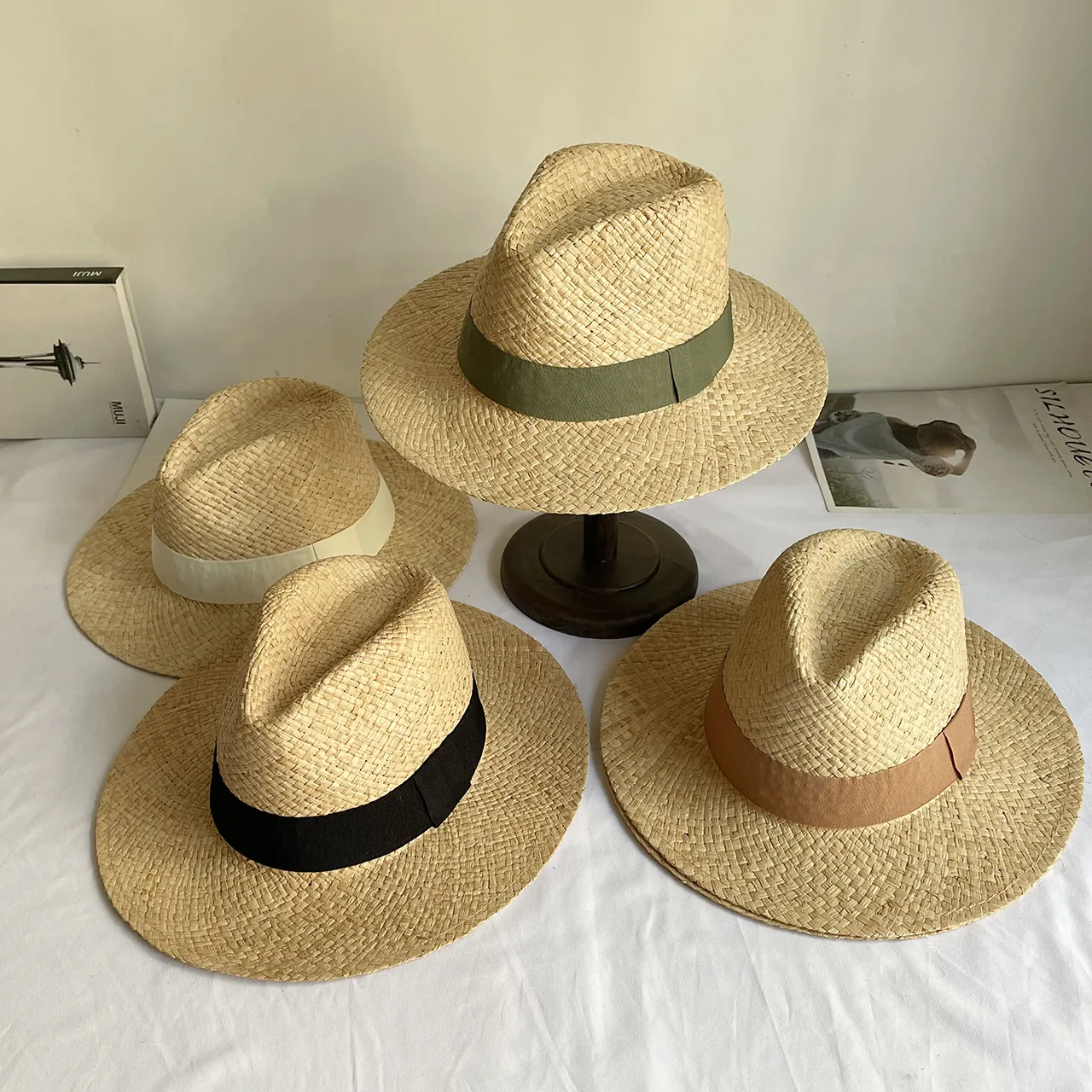 Classic 100% Raffia Straw Fedora Panama Hat For Women Men Summer Sun Protection Beach Travel Woven With Grosgrain Ribbon