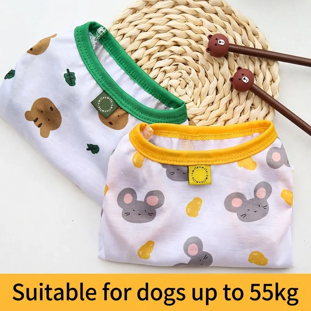 Pet Dog Vest Breathable Polyester Summer Thin Sleeveless Cartoon Bear Mouse Print For Small Medium Large Dogs Cats
