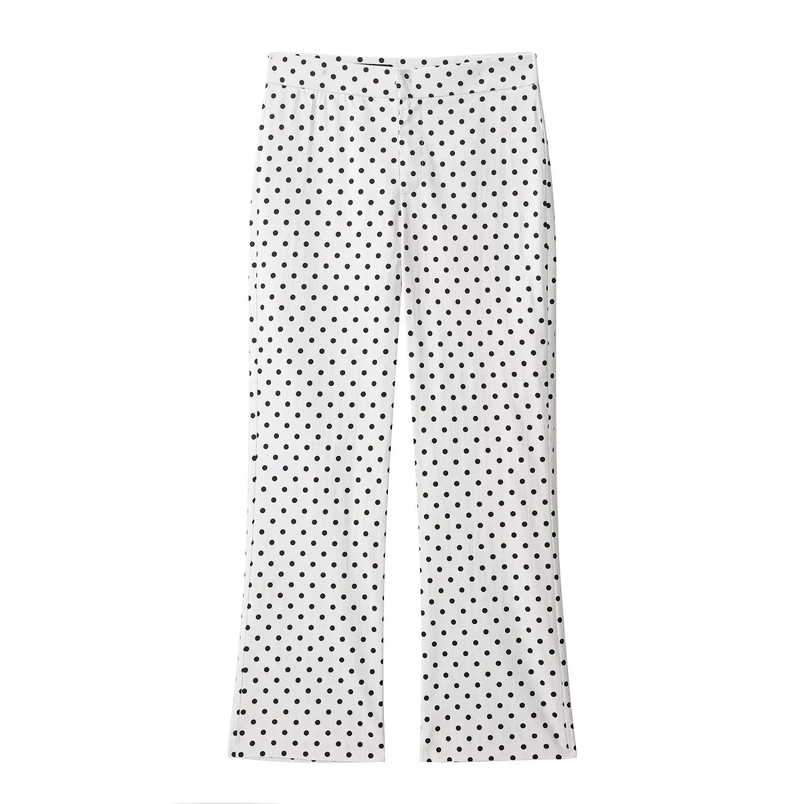 Damen Casual Polka Dot Hose Hohe Taille Gerades Bein Polyester Freizeithose Schwarz Weiß Bedruckte Lange Hose