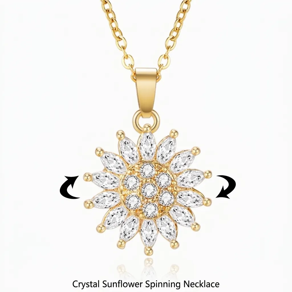 Rotatable Sunflower And Clover Pendant Necklace Titanium Steel With Zircon Elegant Luxury Jewelry For Women