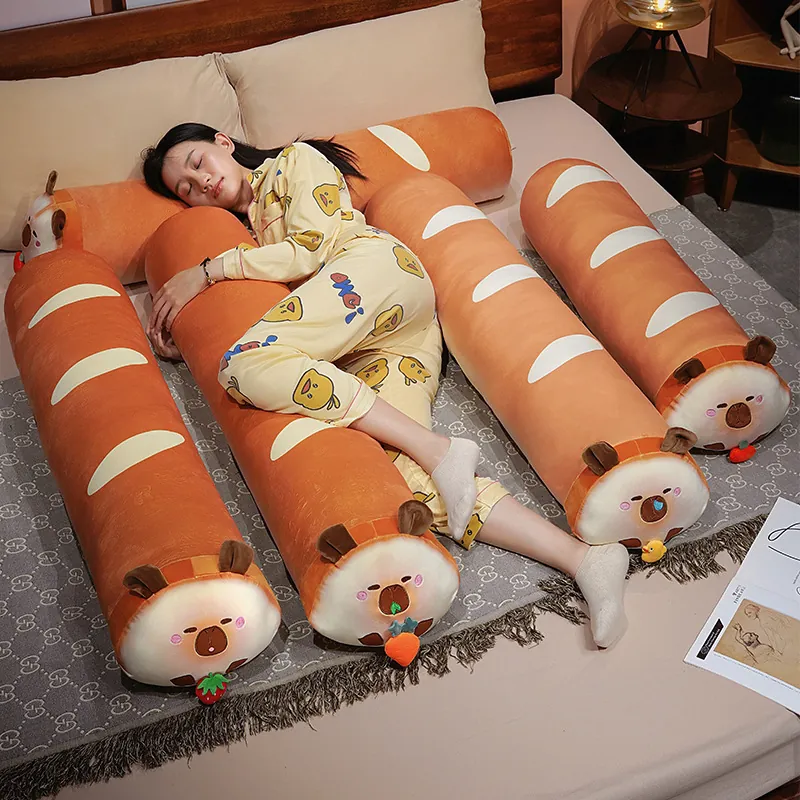 Oreiller Long En Peluche Baguette Capybara Coussin De Corps Animal En Peluche Forme Pain Doux Amovible Lavable Pour Lit Canapé