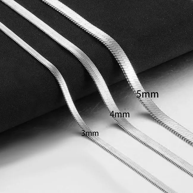 Flat Snake Chain Necklace Titanium Steel Blade Herringbone Minimalist Hip Hop Polished Jewelry For Men Women