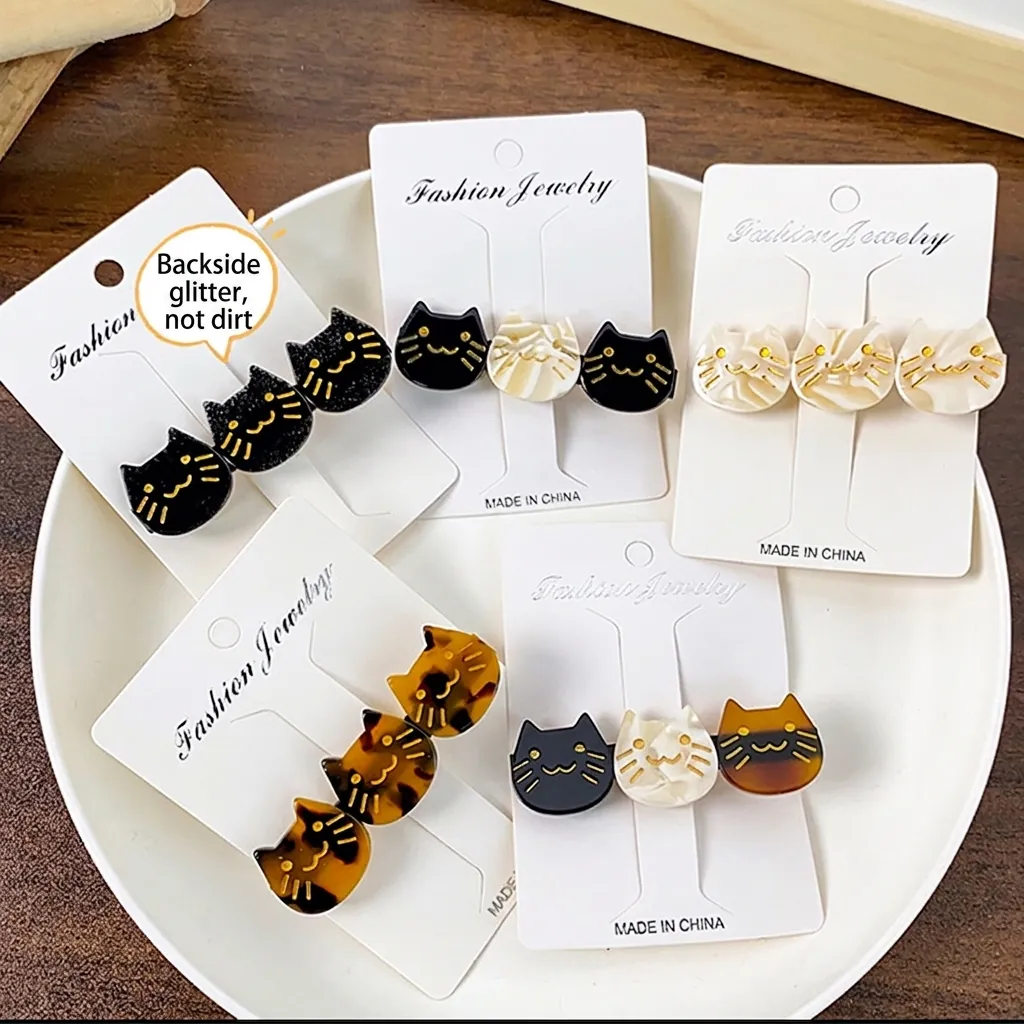 Cute Cat Head Shape Acetate Hair Clip Elegant Aesthetic Kawaii Duckbill Side Hairpins For Women Girls Accessory